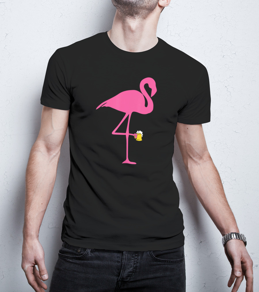 Flamingo Holding Beer Mug Lover T-Shirt