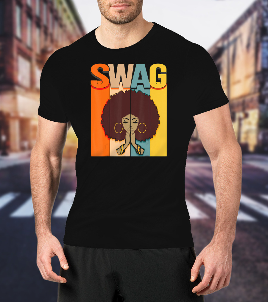 SWAG Melanin Afro Icon With Praying Hands Black History T-Shirt