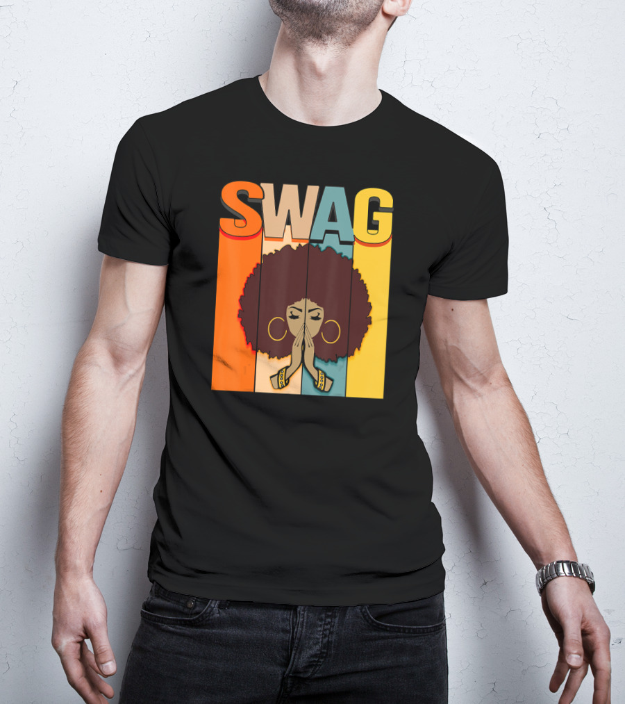 SWAG Melanin Afro Icon With Praying Hands Black History T-Shirt