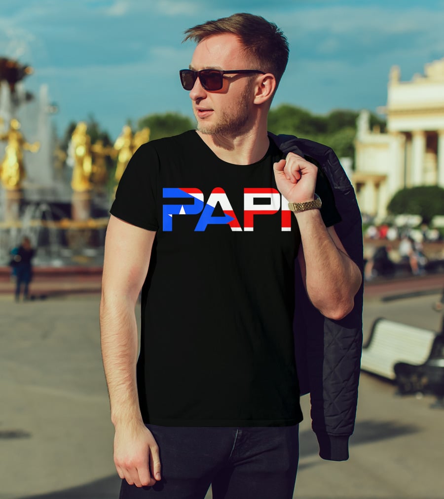 Papi Puerto Rico Flag Dad Father Patriotic Papi Text T-Shirt