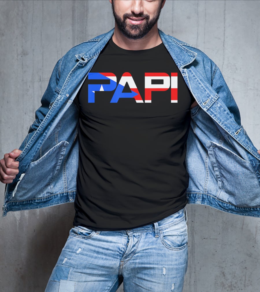 Papi Puerto Rico Flag Dad Father Patriotic Papi Text T-Shirt