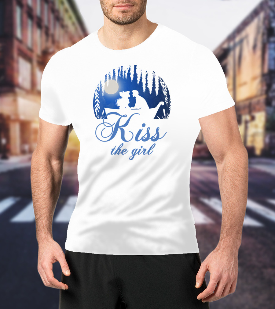 Kiss The Girl Disney Mermaid Ariel Eric Night Moonlit Boat Scene T-Shirt