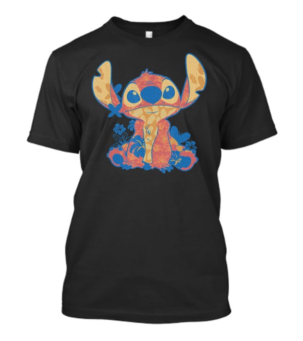Disney Lilo Stitch Orange Blue Hawaiian Floral T-Shirt
