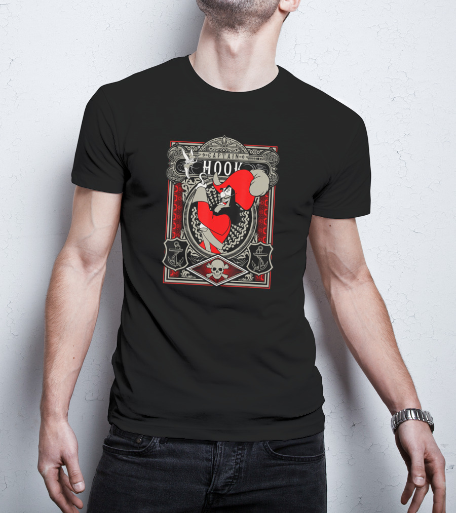 Captain Hook Vintage Disney Design Peter Pan Villain Anchors Skulls T-Shirt