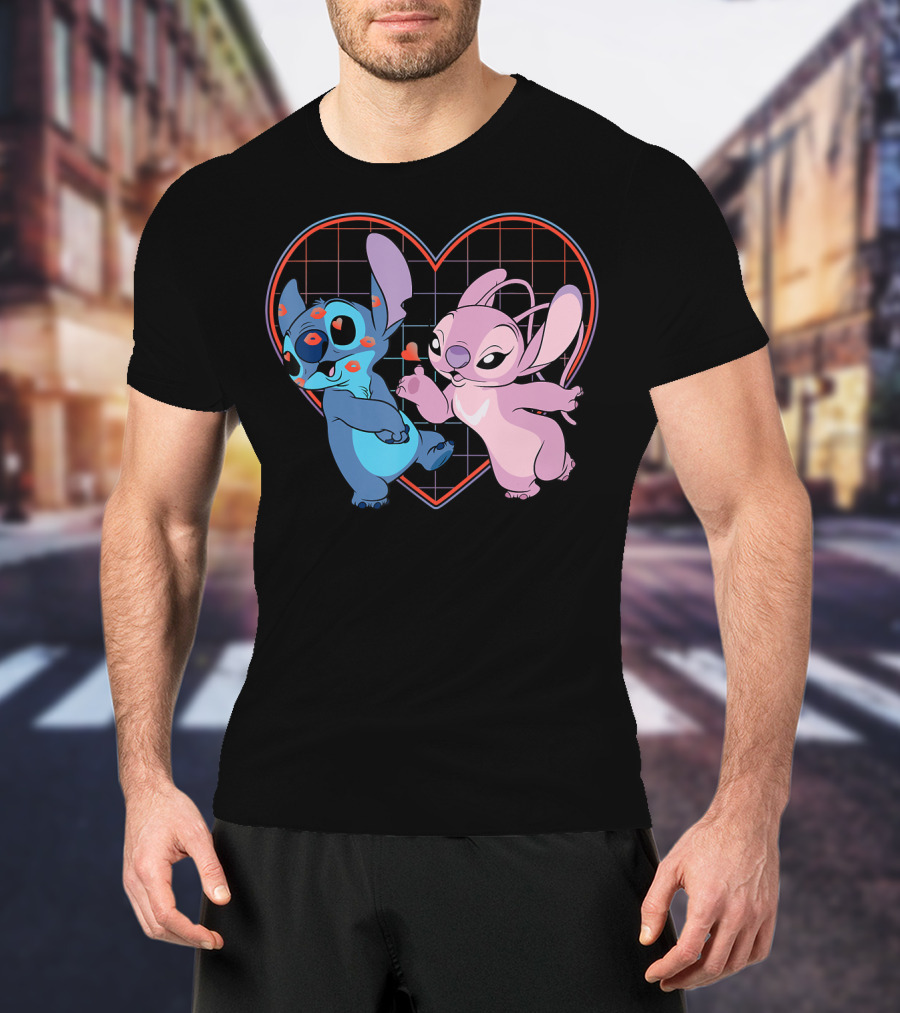 Disney Lilo And Stitch Angel Heart Grid Love T-Shirt