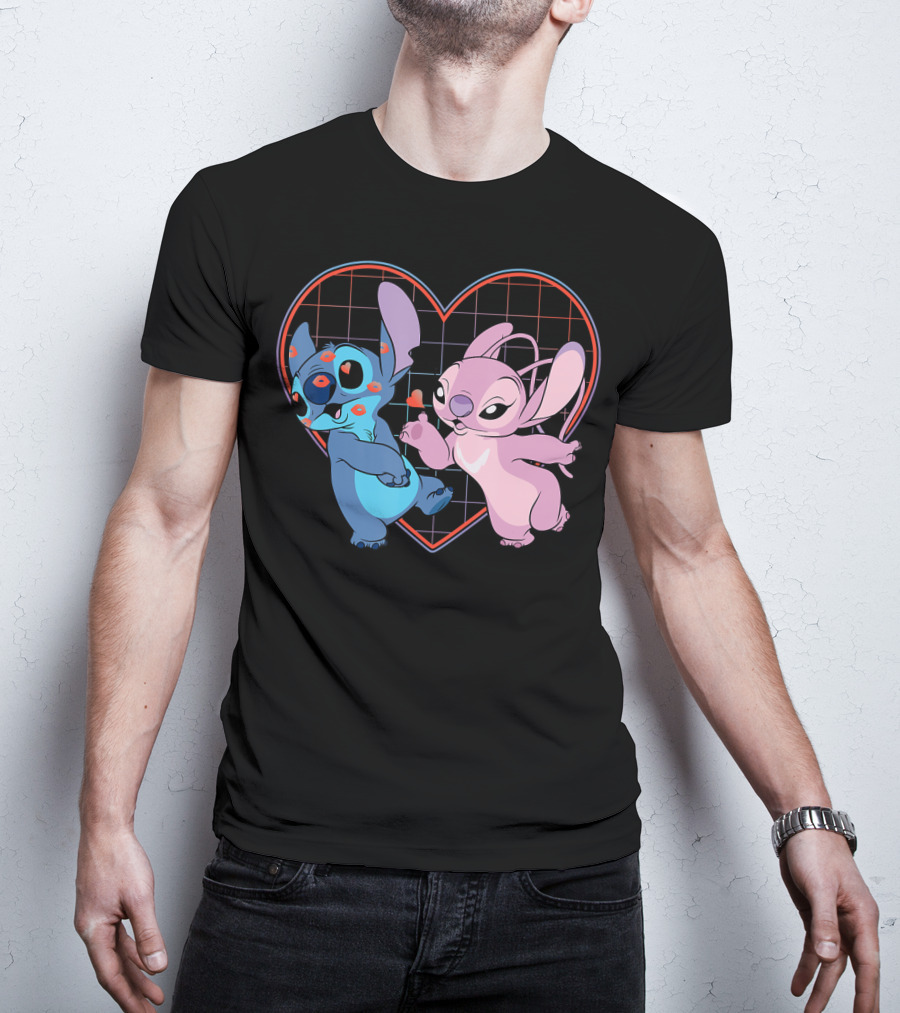 Disney Lilo And Stitch Angel Heart Grid Love T-Shirt