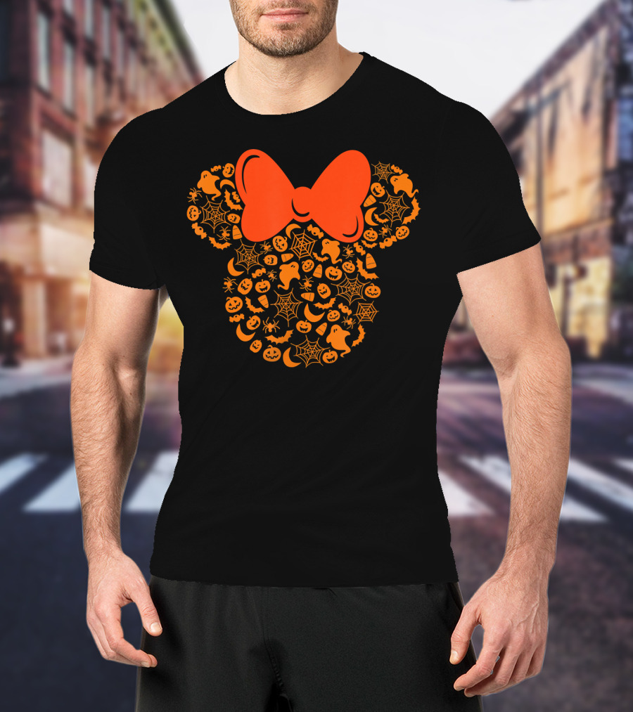 Disney Halloween Minnie Mouse Icon With Spiderweb Ghost Pumpkin Elements T-Shirt