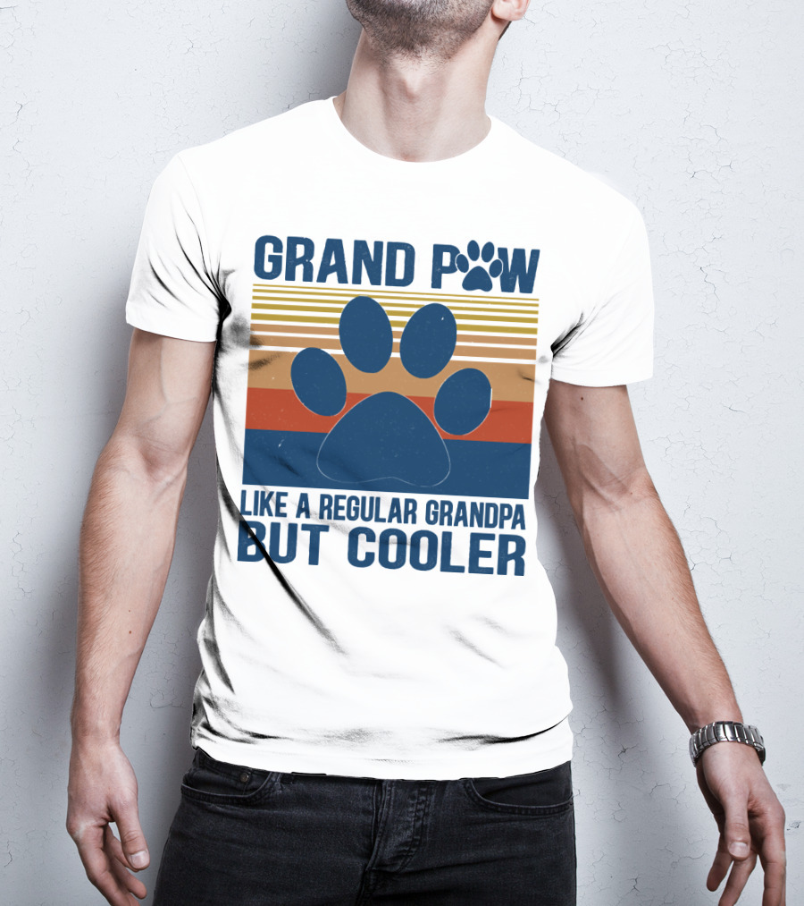 GRAND PAW Like A Regular Grandpa But Cooler Retro Paw Prints T-Shirt