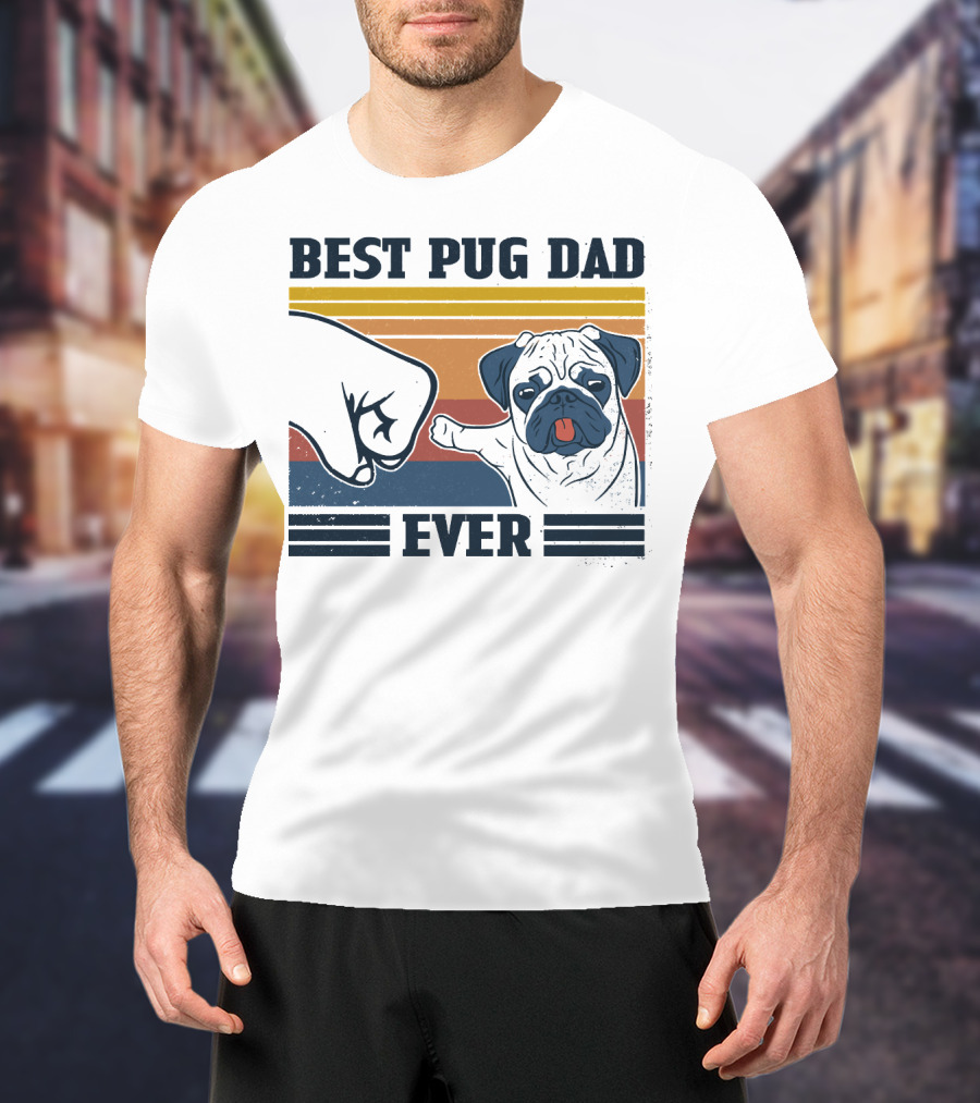 Best Pug Dad Ever Retro Fist Bump T-Shirt