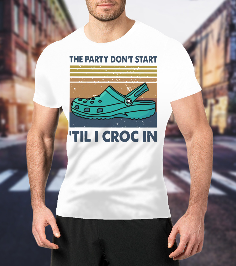 The Party Don't Start 'Til I Croc In Retro Stripes Crocs T-Shirt