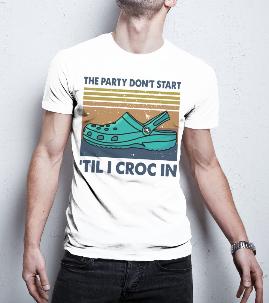 The Party Don't Start 'Til I Croc In Retro Stripes Crocs T-Shirt