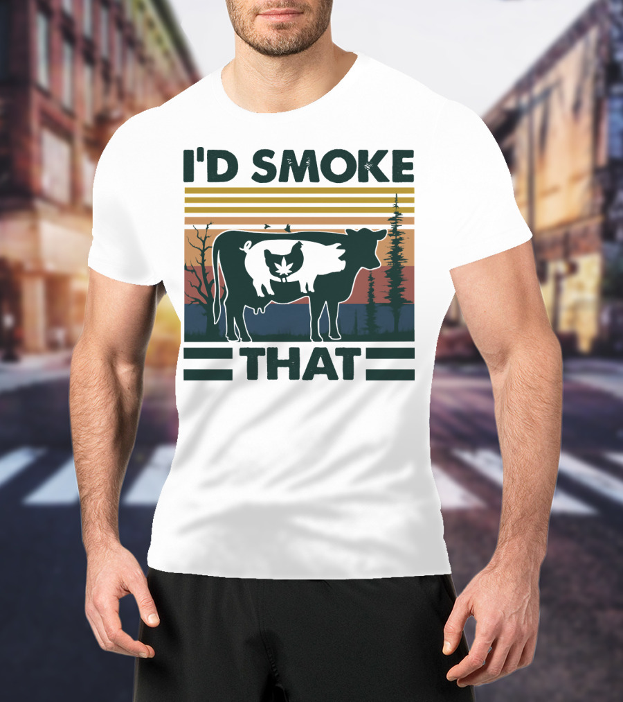 I'd Smoke That Vintage Farm Pig Cow Sunset T-Shirt