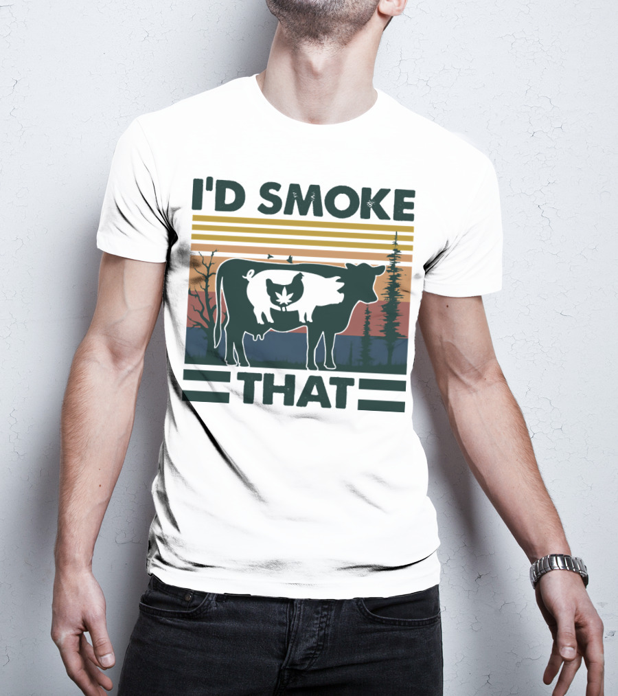 I'd Smoke That Vintage Farm Pig Cow Sunset T-Shirt