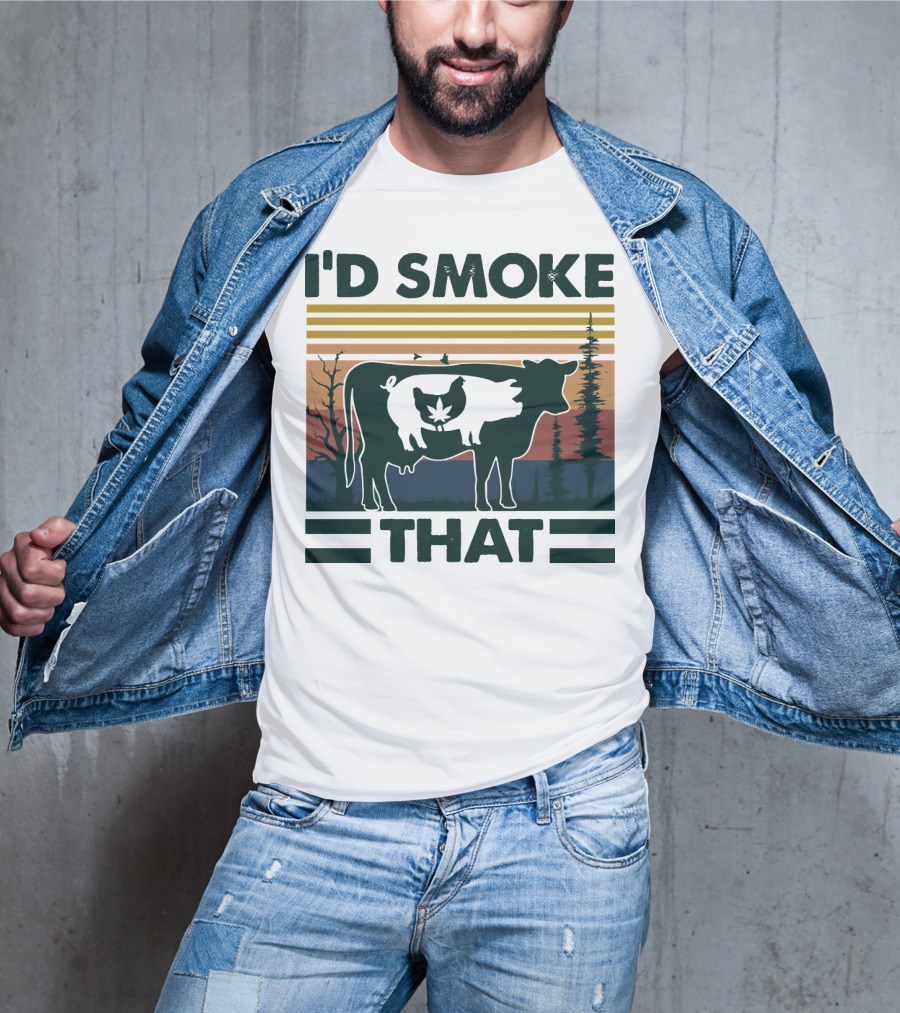 I'd Smoke That Vintage Farm Pig Cow Sunset T-Shirt