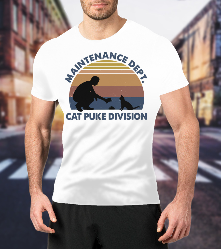 Maintenance Dept Silhouette With Cat Retro Style Cat Puke Division T-Shirt