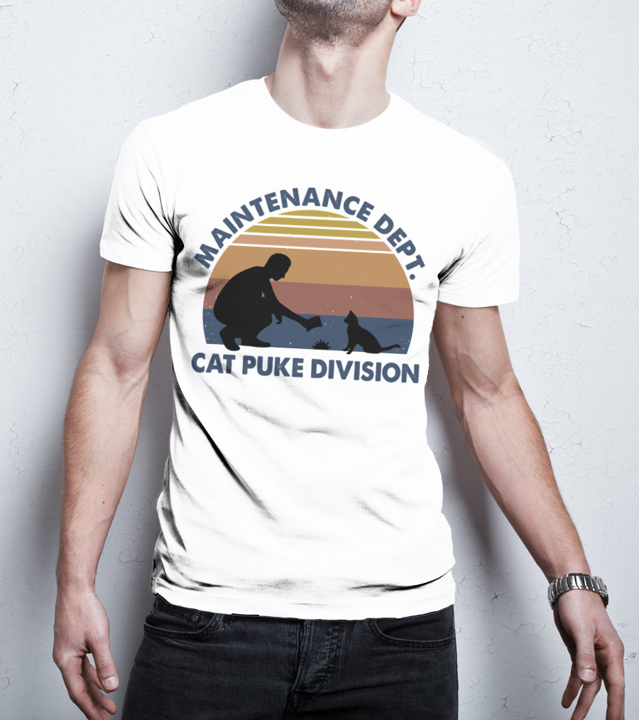 Maintenance Dept Silhouette With Cat Retro Style Cat Puke Division T-Shirt
