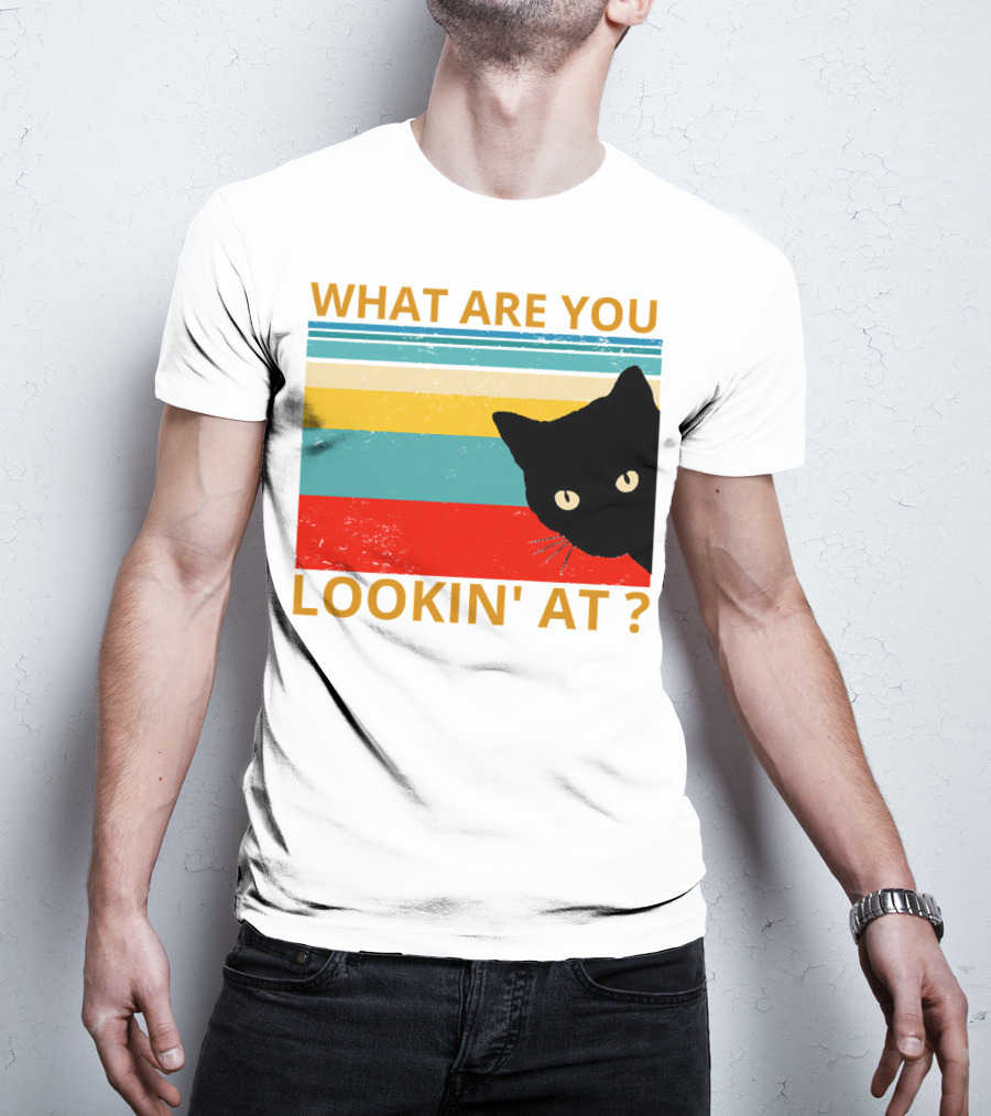What Are You Lookin' At Black Cat Vintage Stripes T-Shirt