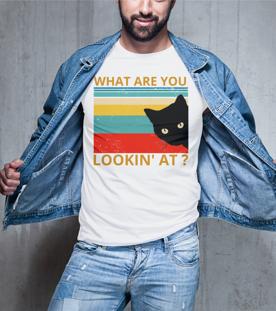 What Are You Lookin' At Black Cat Vintage Stripes T-Shirt