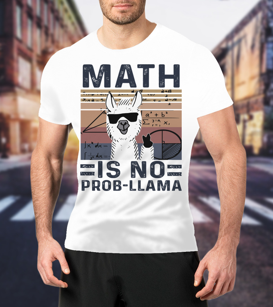 Math Is No Prob-Llama Funny Algebra Llama With Sunglasses T-Shirt