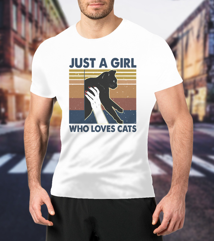 JUST A GIRL WHO LOVES CATS Retro Style Cat T-Shirt