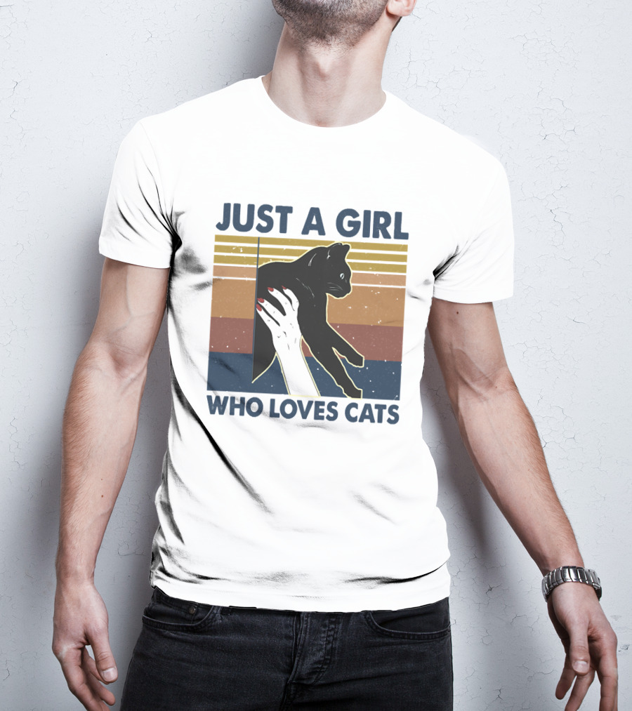 JUST A GIRL WHO LOVES CATS Retro Style Cat T-Shirt