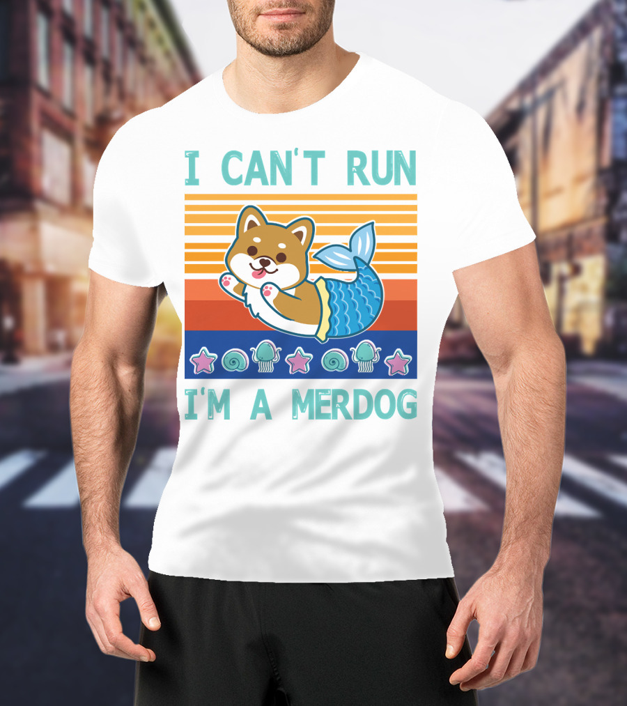 Mermaid Corgi I Can't Run I'm A Merdog With Starfish And Seashells T-Shirt