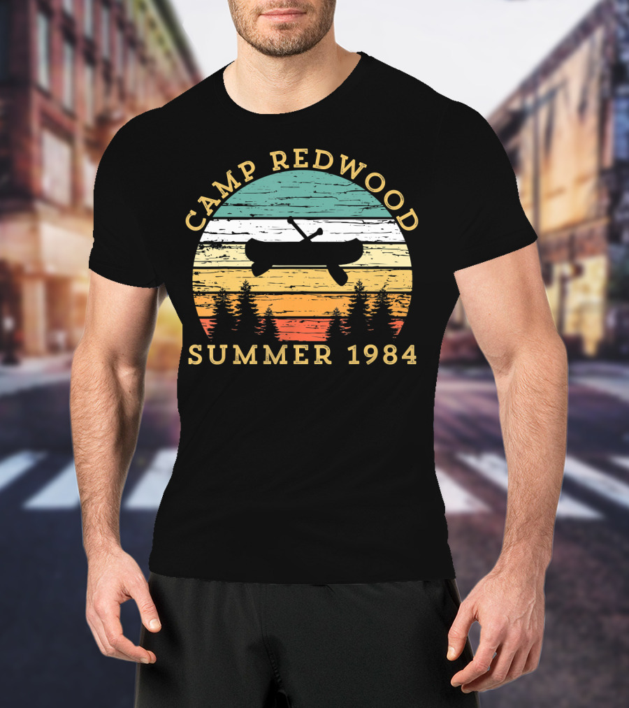 Camp Redwood Summer 1984 Retro Vintage Canoe And Trees T-Shirt