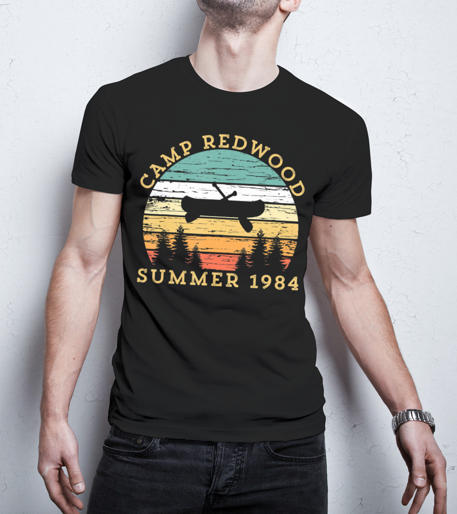 Camp Redwood Summer 1984 Retro Vintage Canoe And Trees T-Shirt