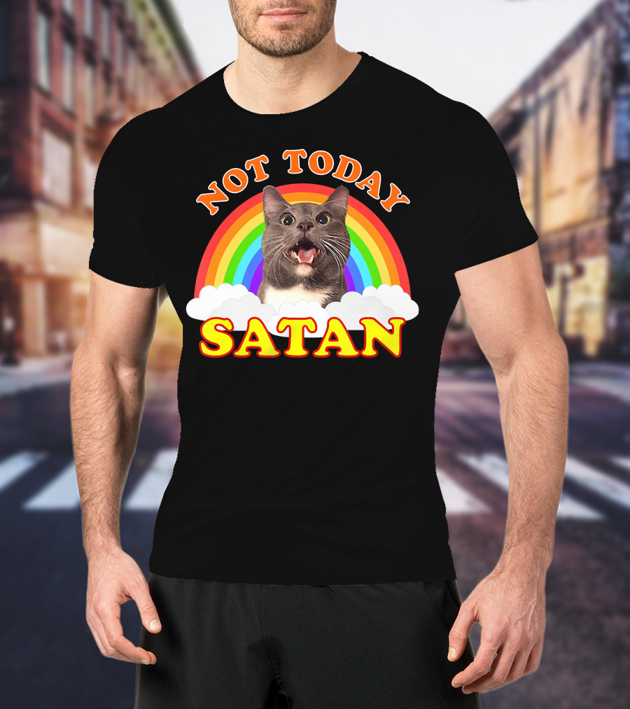 Not Today Satan Cat Rainbow Cloud Funny T-Shirt