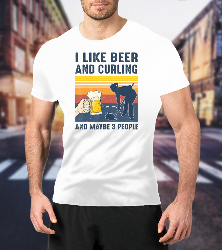I Like Beer And Curling And Maybe 3 People Retro T-Shirt