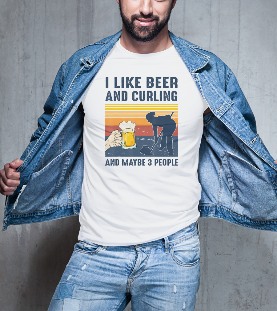 I Like Beer And Curling And Maybe 3 People Retro T-Shirt
