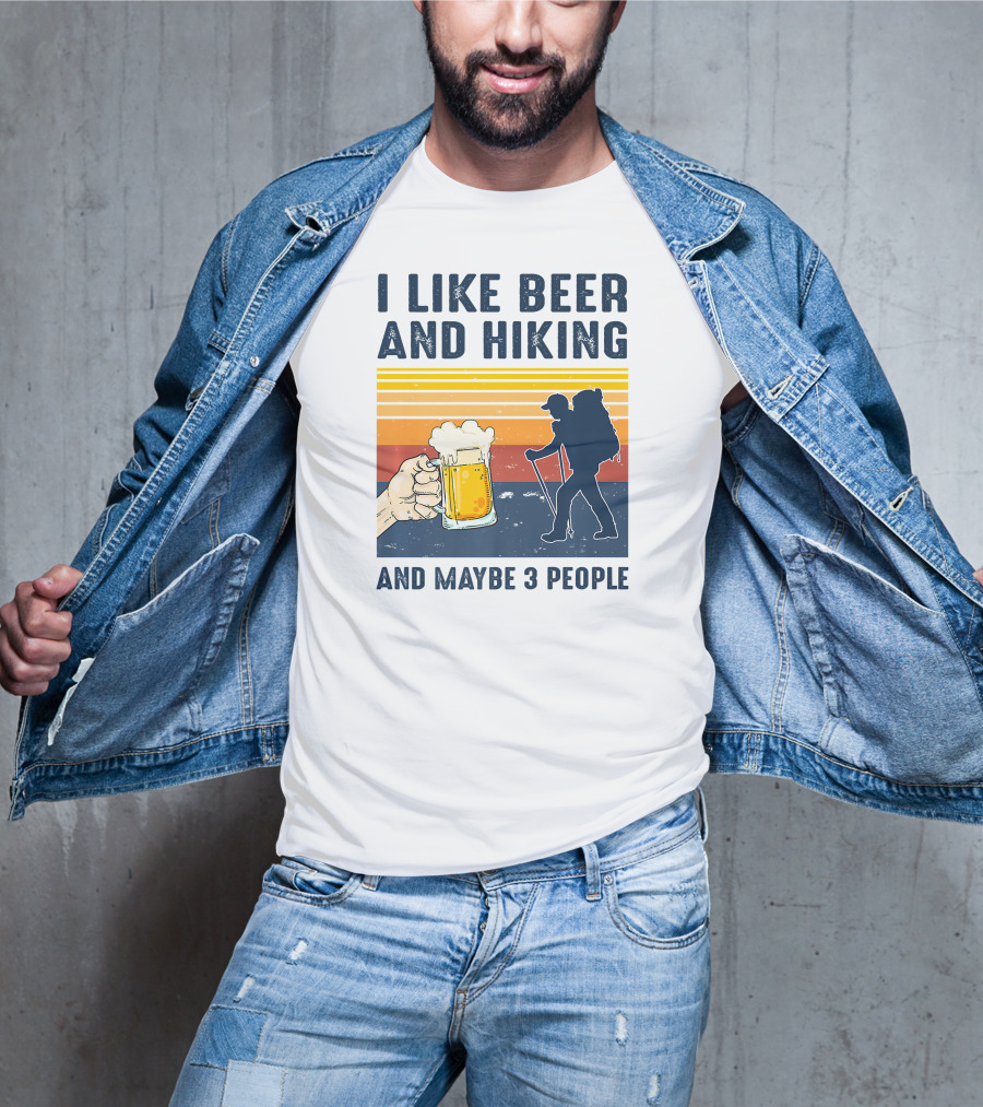 I Like Beer And Hiking Silhouette Maybe 3 People Retro T-Shirt