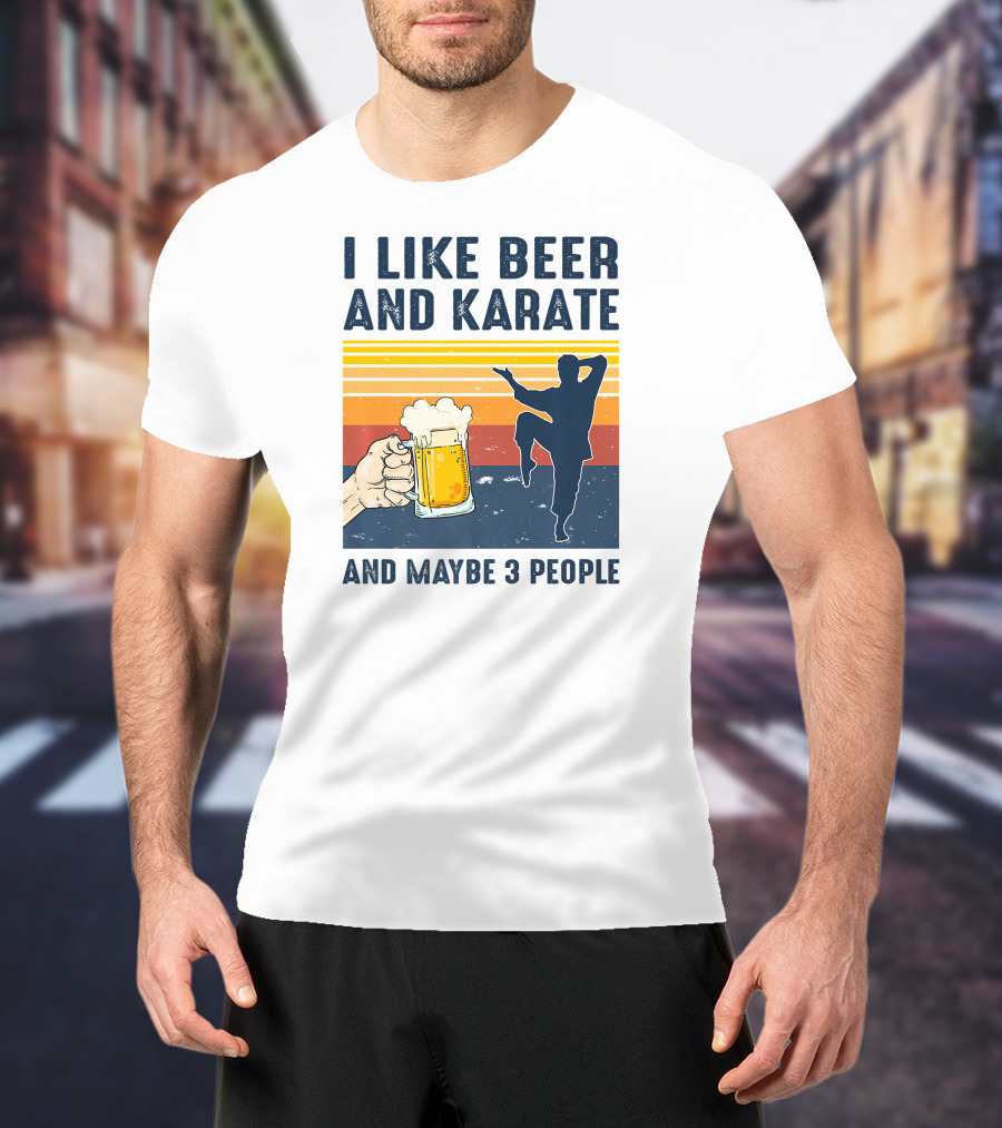 I Like Beer And Karate And Maybe 3 People Vintage Sunset T-Shirt