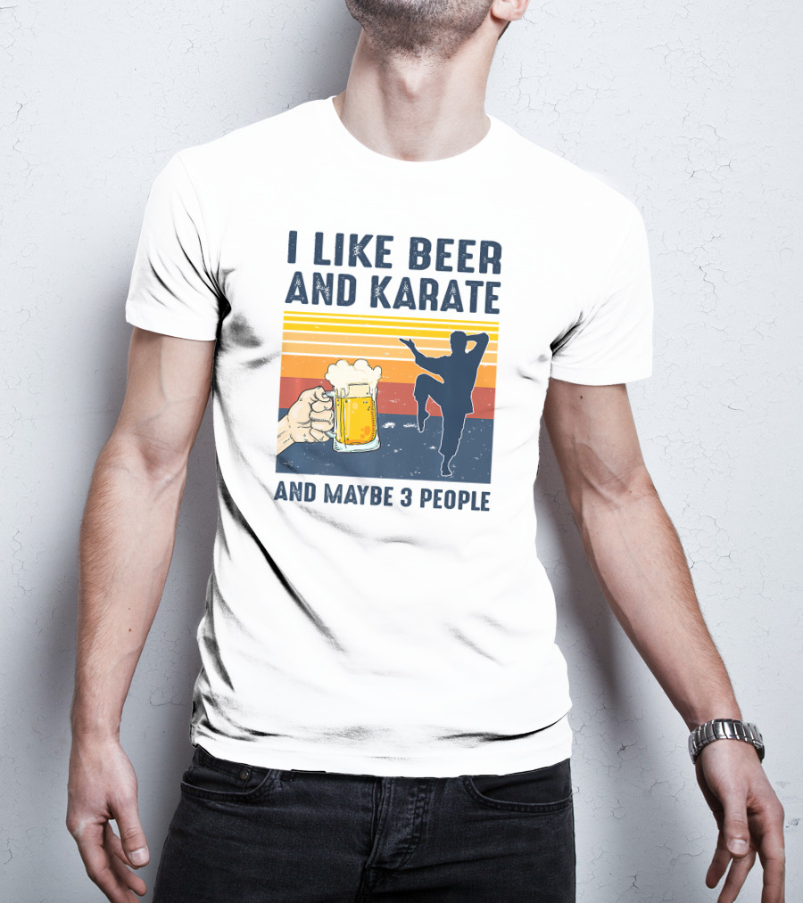 I Like Beer And Karate And Maybe 3 People Vintage Sunset T-Shirt