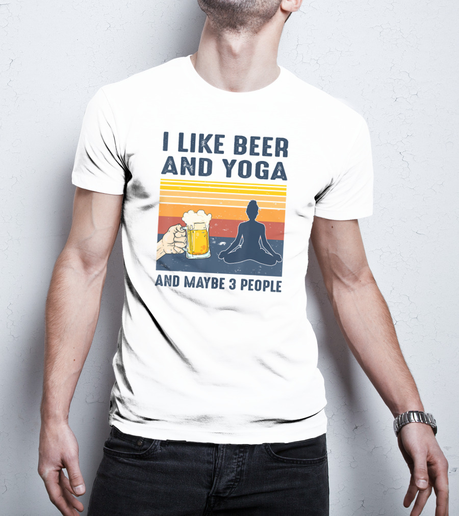 I Like Beer And Yoga And Maybe 3 People Retro Vintage T-Shirt