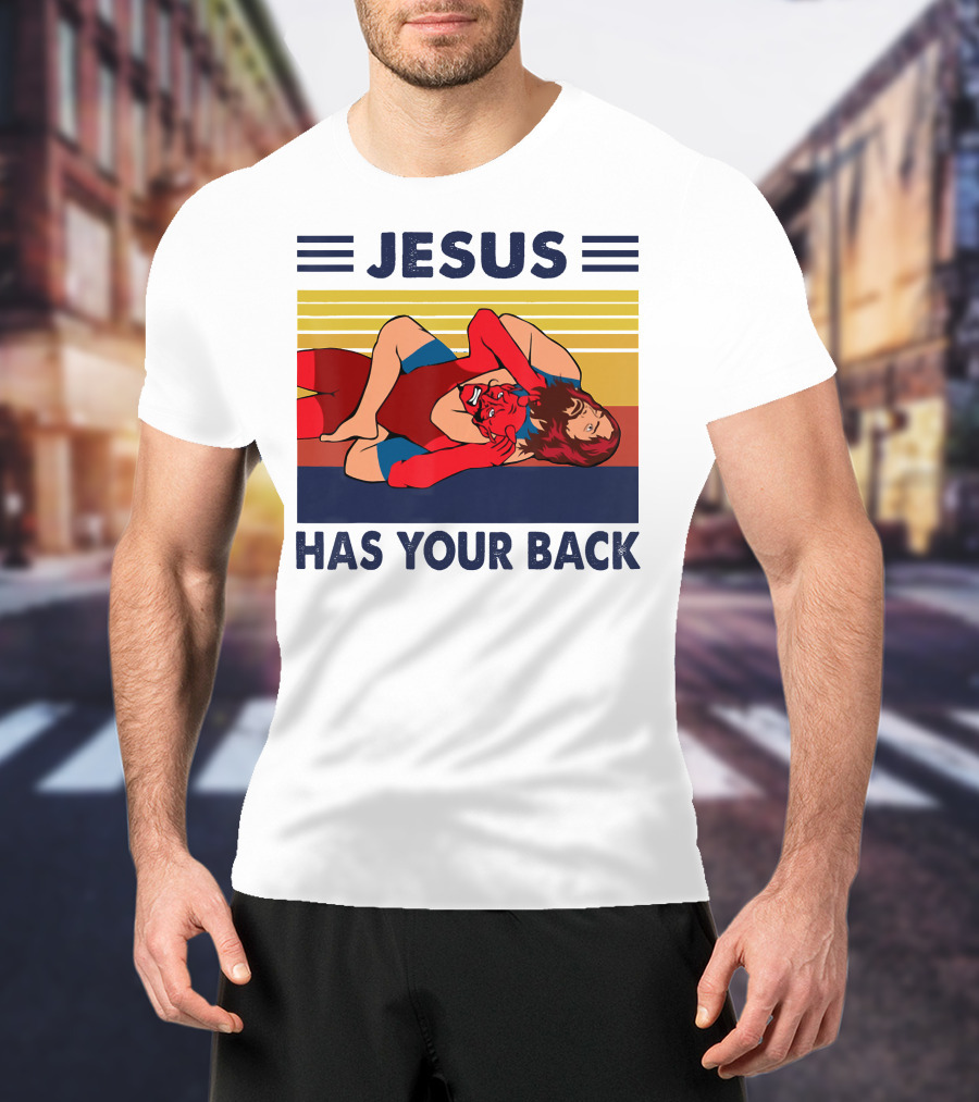 Jesus Wrestling JSatan Retro Style Has Your Back T-Shirt