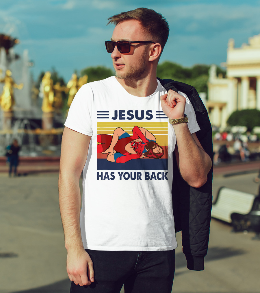 Jesus Wrestling JSatan Retro Style Has Your Back T-Shirt