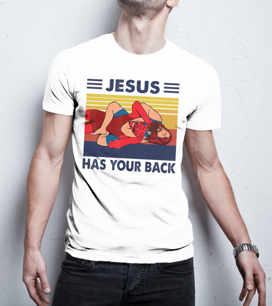 Jesus Wrestling JSatan Retro Style Has Your Back T-Shirt