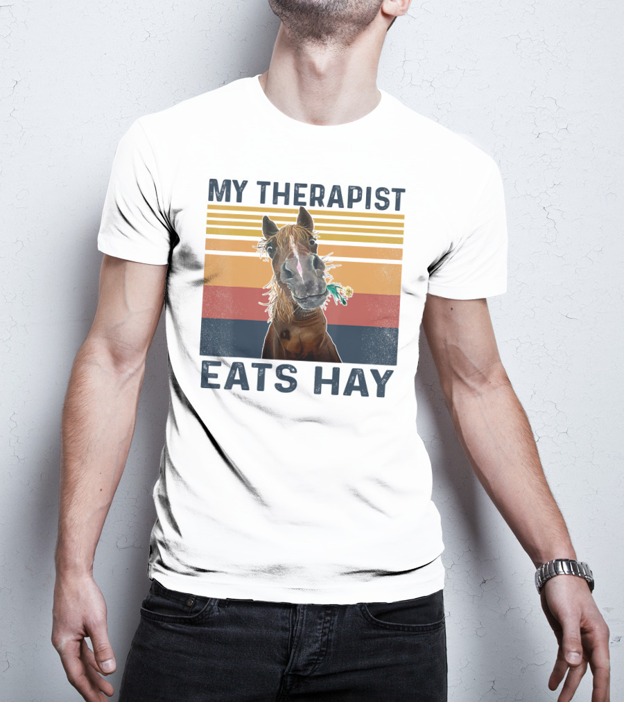 My Therapist Eats Hay Funny Horse Lover Retro Stripes T-Shirt