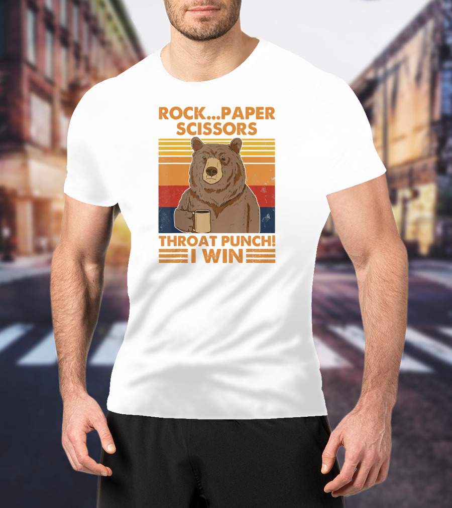 Rock Paper Scissors Throat Punch I Win Funny Bear Retro Style With Coffee Mug T-Shirt