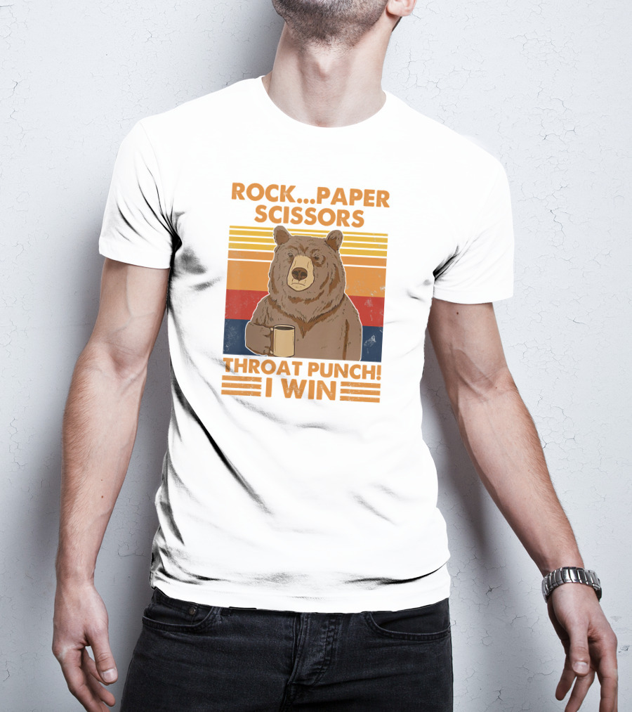 Rock Paper Scissors Throat Punch I Win Funny Bear Retro Style With Coffee Mug T-Shirt