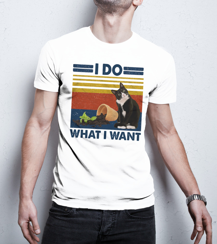 Tuxedo Kitty I Do What I Want Retro Stripes Plant Cup Soil T-Shirt