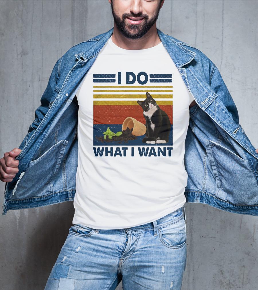 Tuxedo Kitty I Do What I Want Retro Stripes Plant Cup Soil T-Shirt