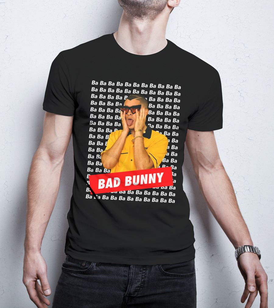 BAD BUNNY Ba Ba Ba Pattern Yellow Shirt Sunglasses T-Shirt