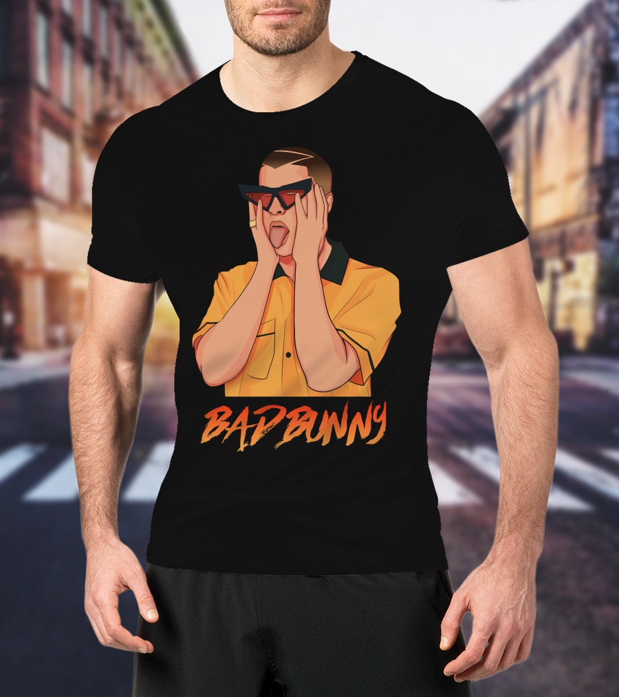 Bad Bunny El Conejo Malo Graphic Style Sunglasses Orange T-Shirt