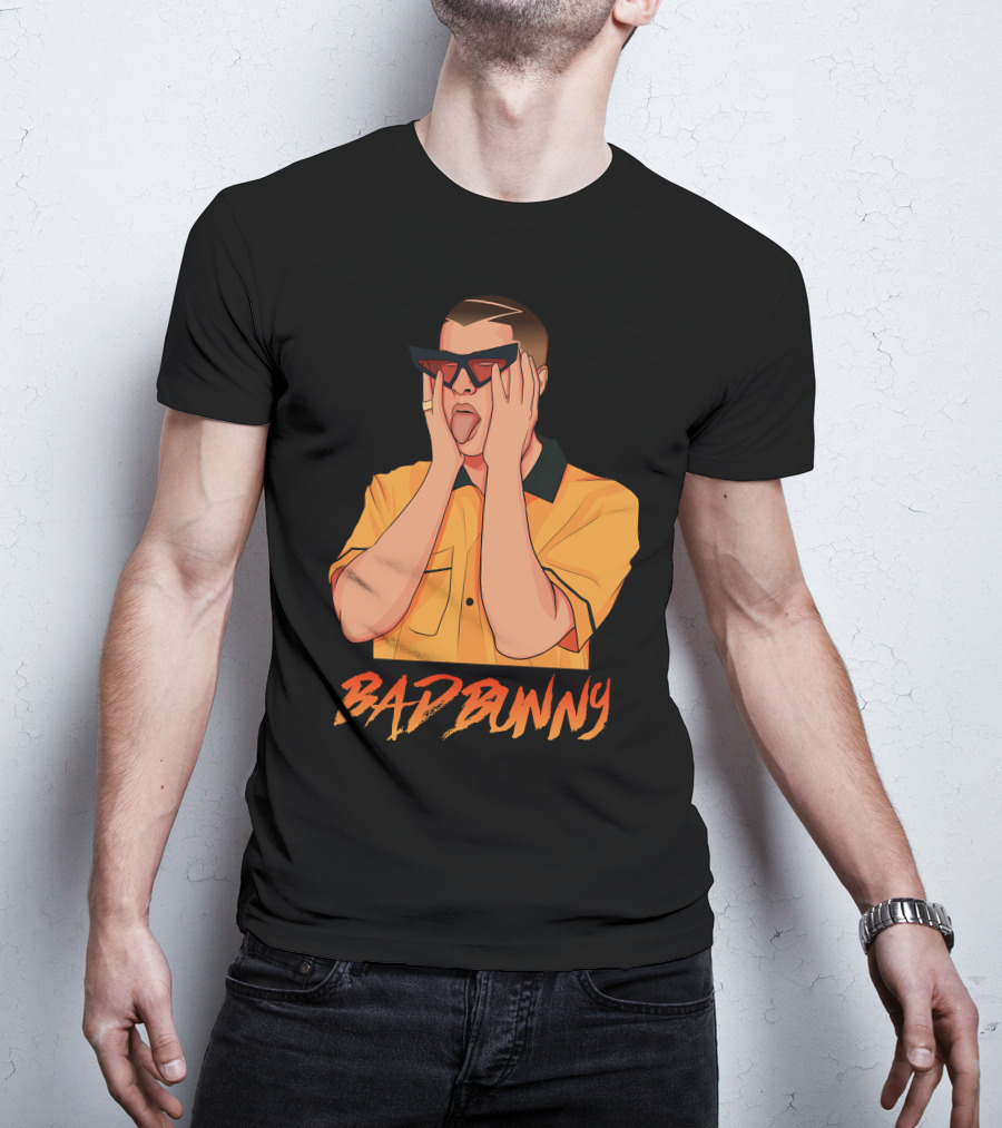 Bad Bunny El Conejo Malo Graphic Style Sunglasses Orange T-Shirt