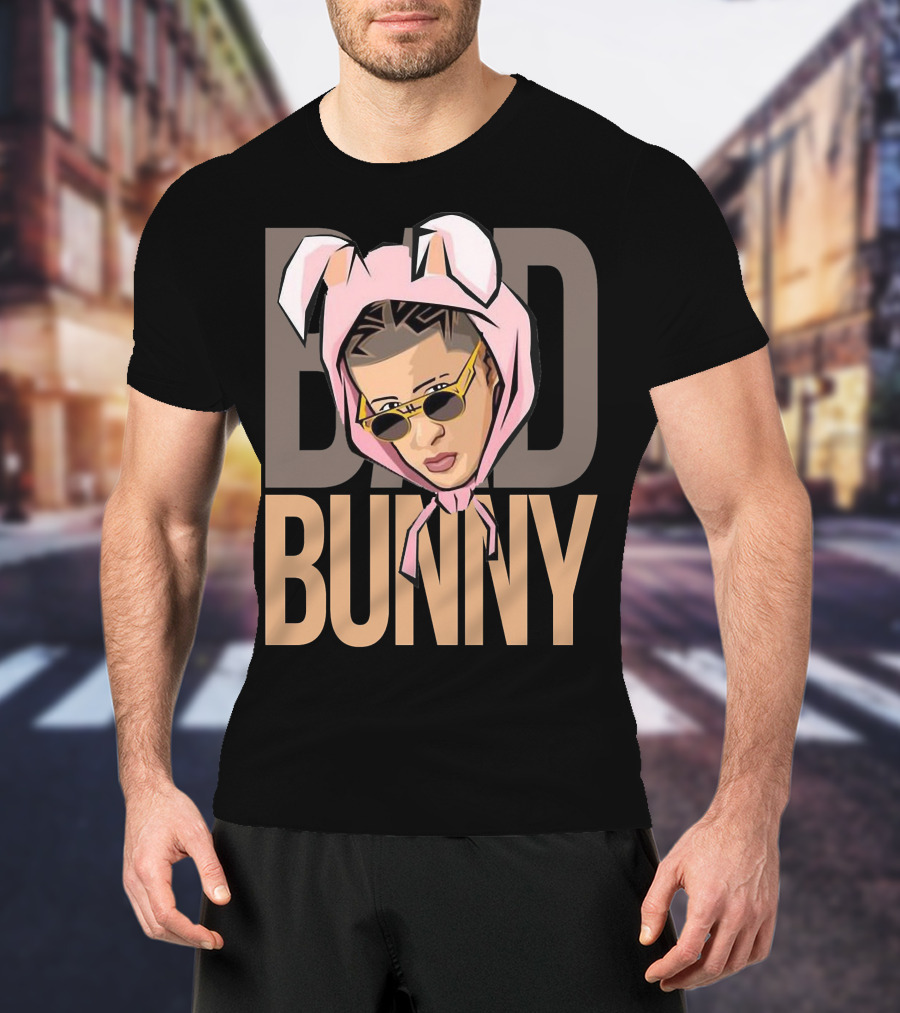 BAD BUNNY Iconic Style With Sunglasses And Bunny Ears T-Shirt