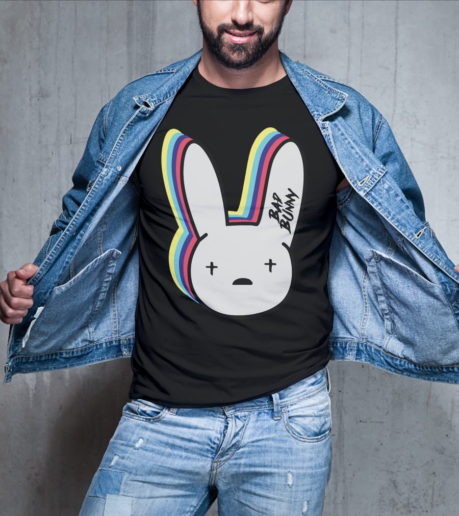 Bad Bunny Cross-Eyed Bunny Head Multicolor Outline T-Shirt