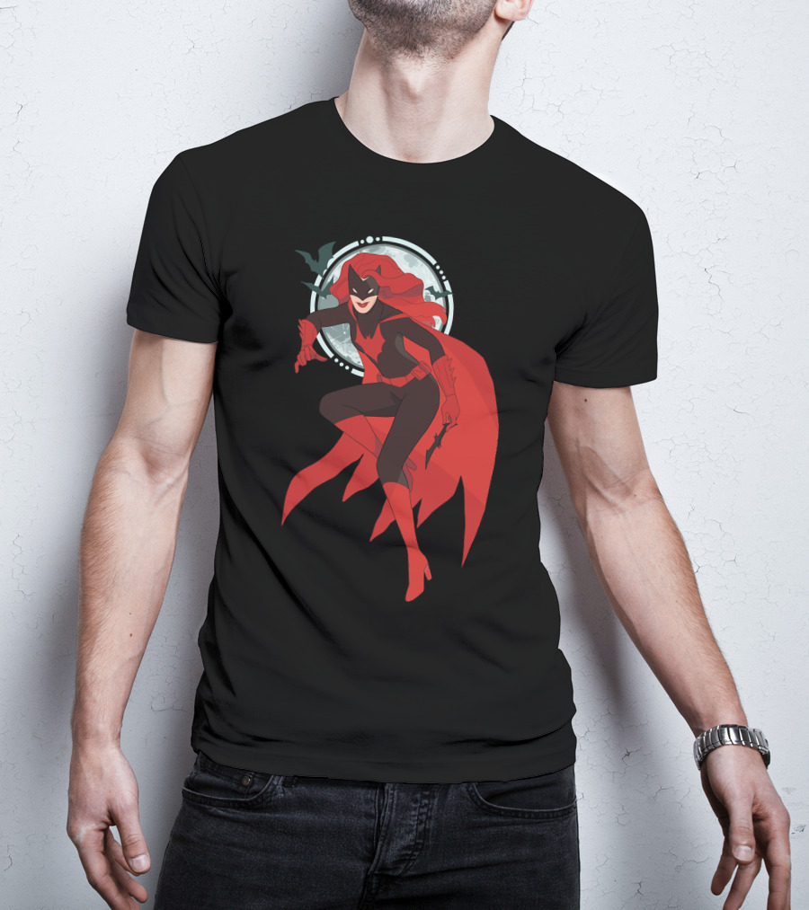 Batwoman Moonlit Heroic Pose With Cape And Bat T-Shirt