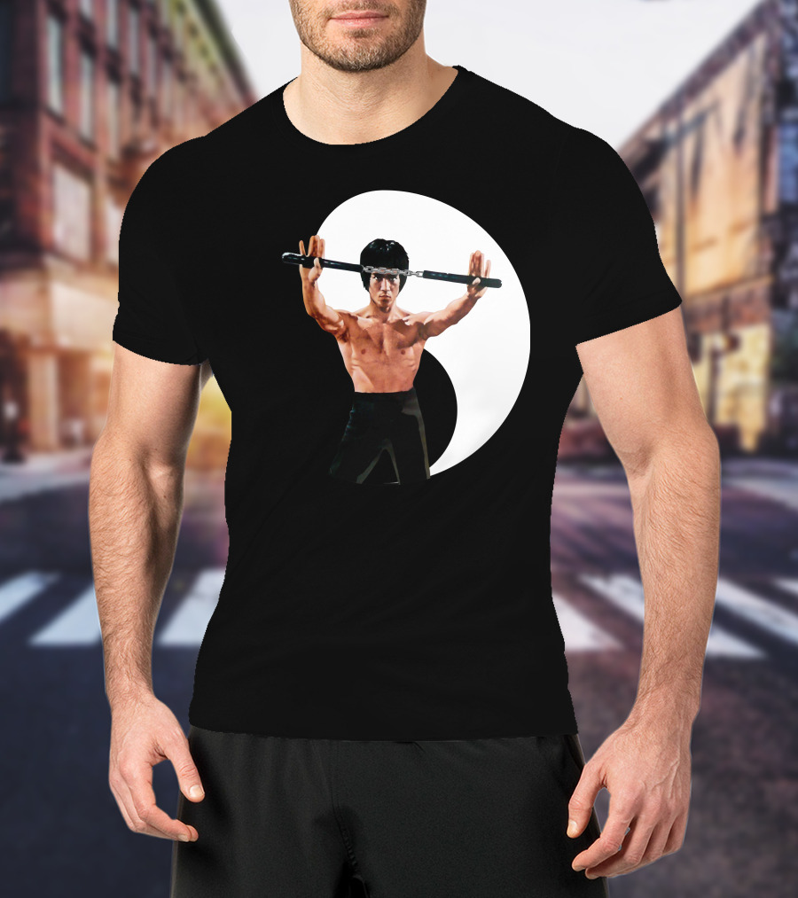 Bruce Lee Nunchaku Pose Yin Yang Martial Arts T-Shirt